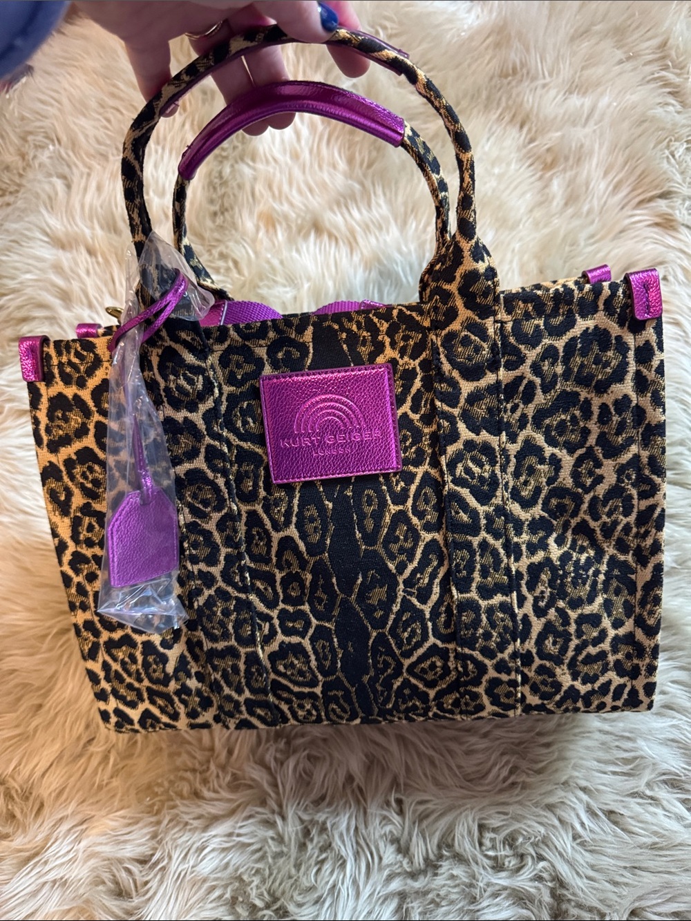 Kurt Geiger Leopard Print Tote with Pink Trim